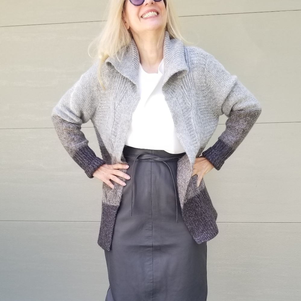 August Silk Grey Cable Knit Sweater, Professionally Cleaned, Medium, $39
